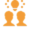 Two heads with a light bulb